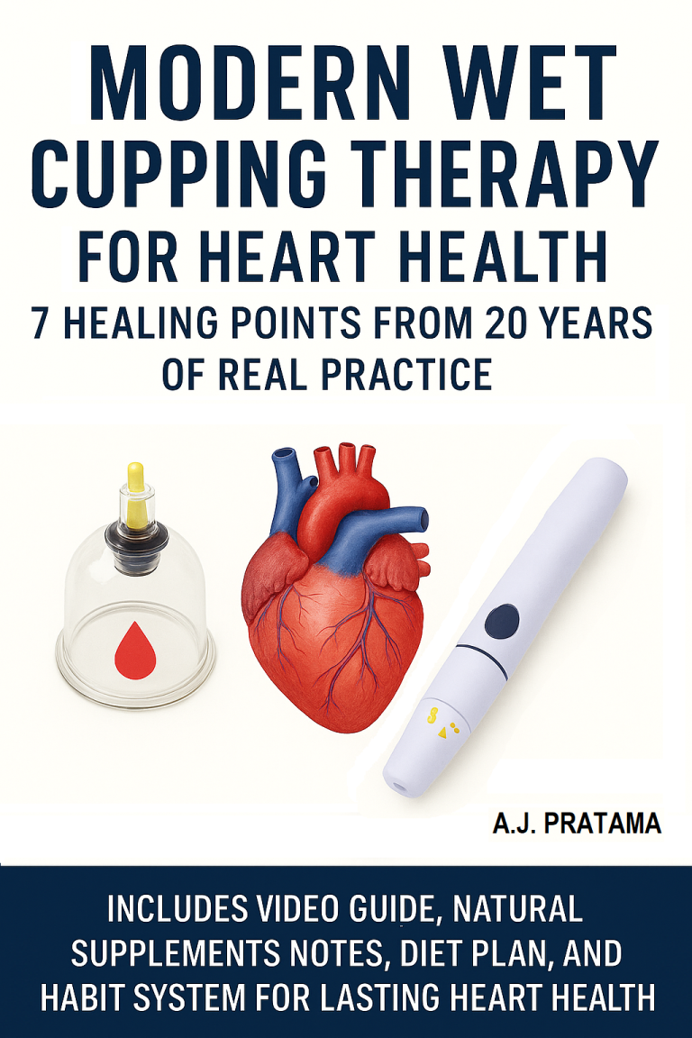 Modern wet cupping therapy for heart health, showing clean cups and precise points applied safely to improve blood circulation and relieve chest tension — based on 20 years of real practice.