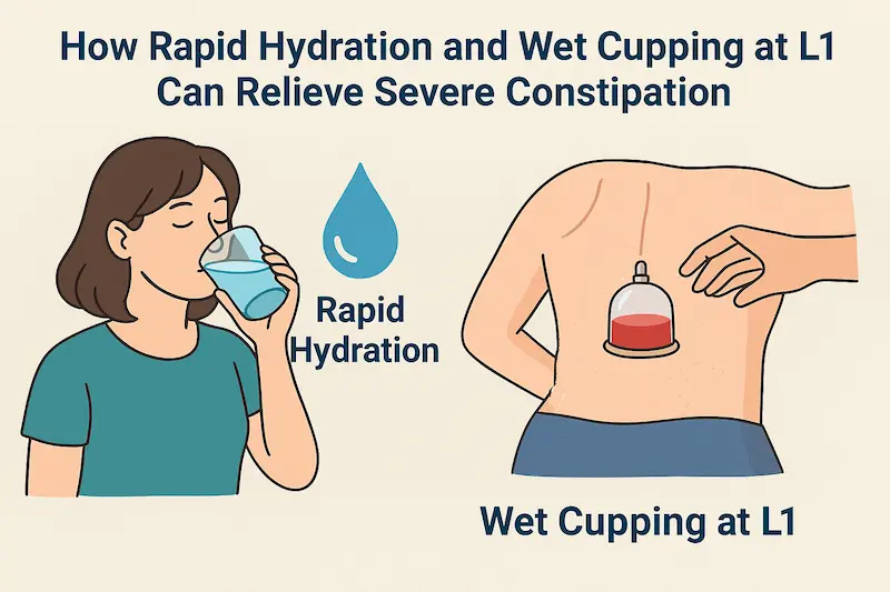 Hydration and wet cupping for severe constipation